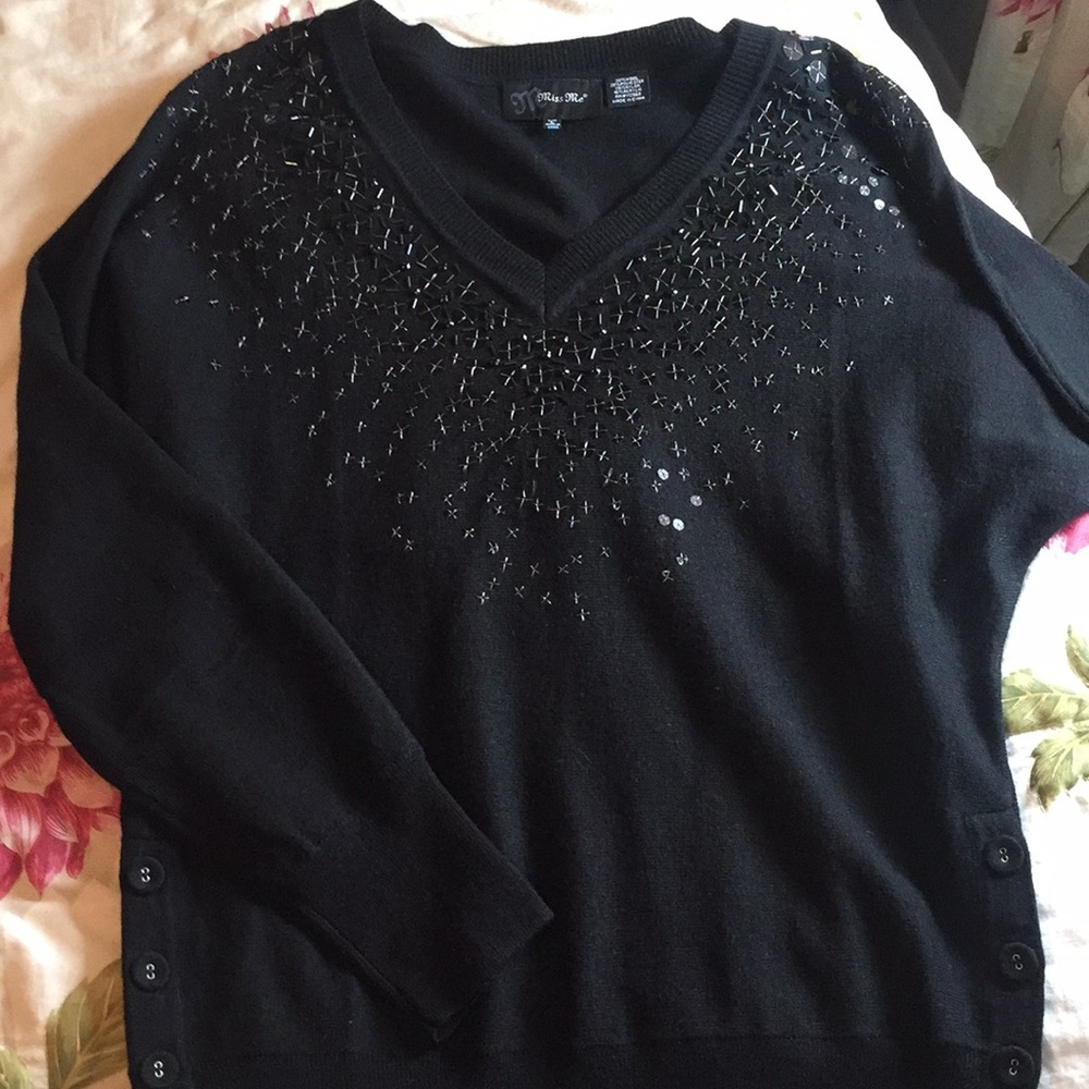 Miss Me Black Beaded Sweater